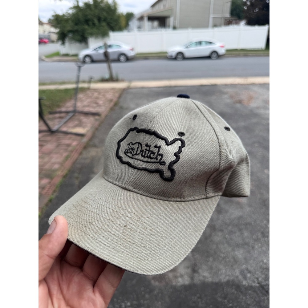 Von Dutch USA Map Logo Baseball Cap Tan Khaki Adjustable Hat Y2K Streetwear